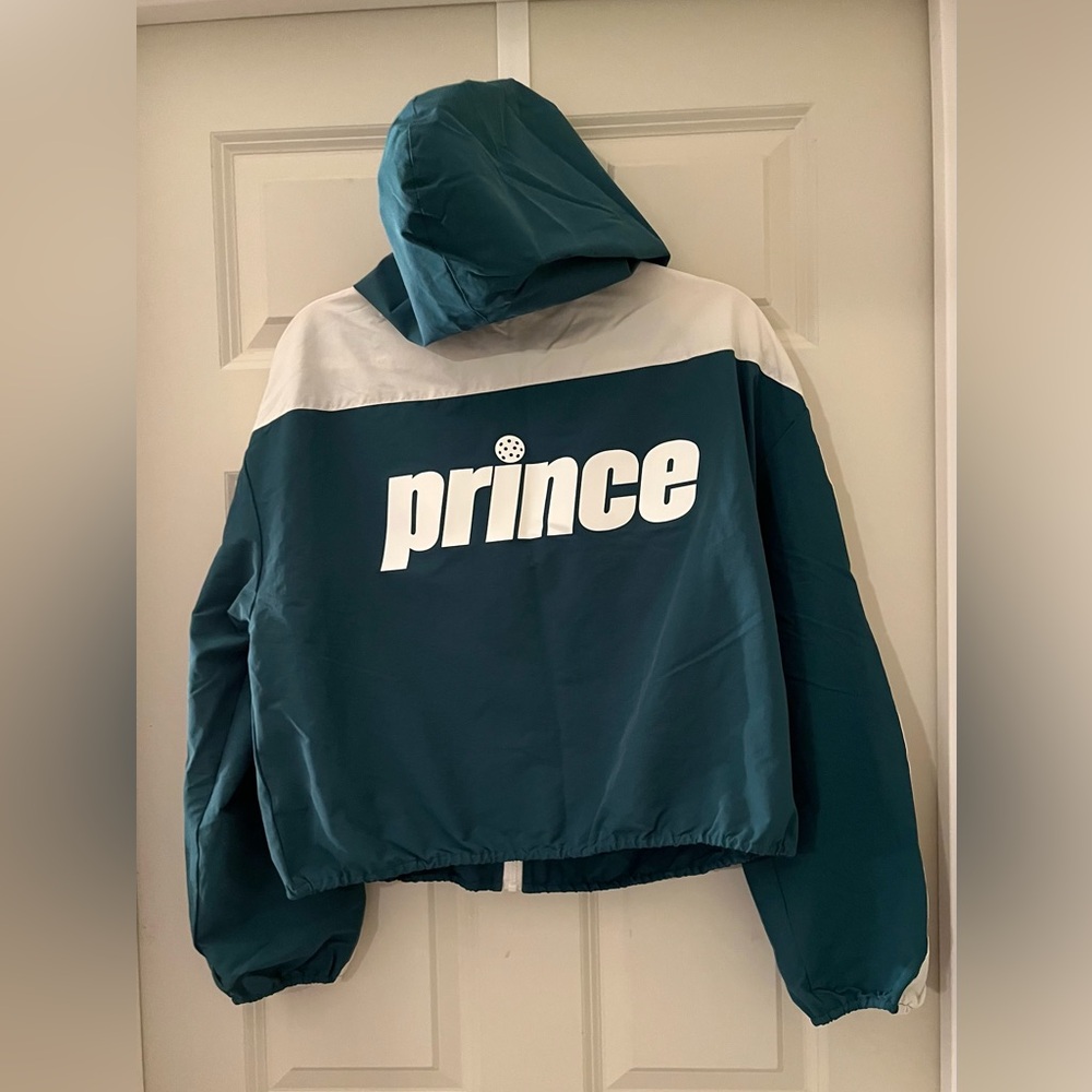 NWT Prince Logo Green Jacket Windbreaker Jacket Zip Hooded Cropped size XL